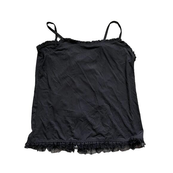 Nextmia Women's Black Spaghetti Strap Lace Ribbed Zipper Camisole Top Tank - Picture 4 of 4